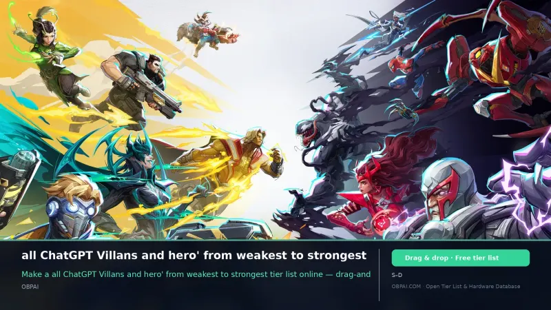 all ChatGPT Villans and hero' from weakest to strongest