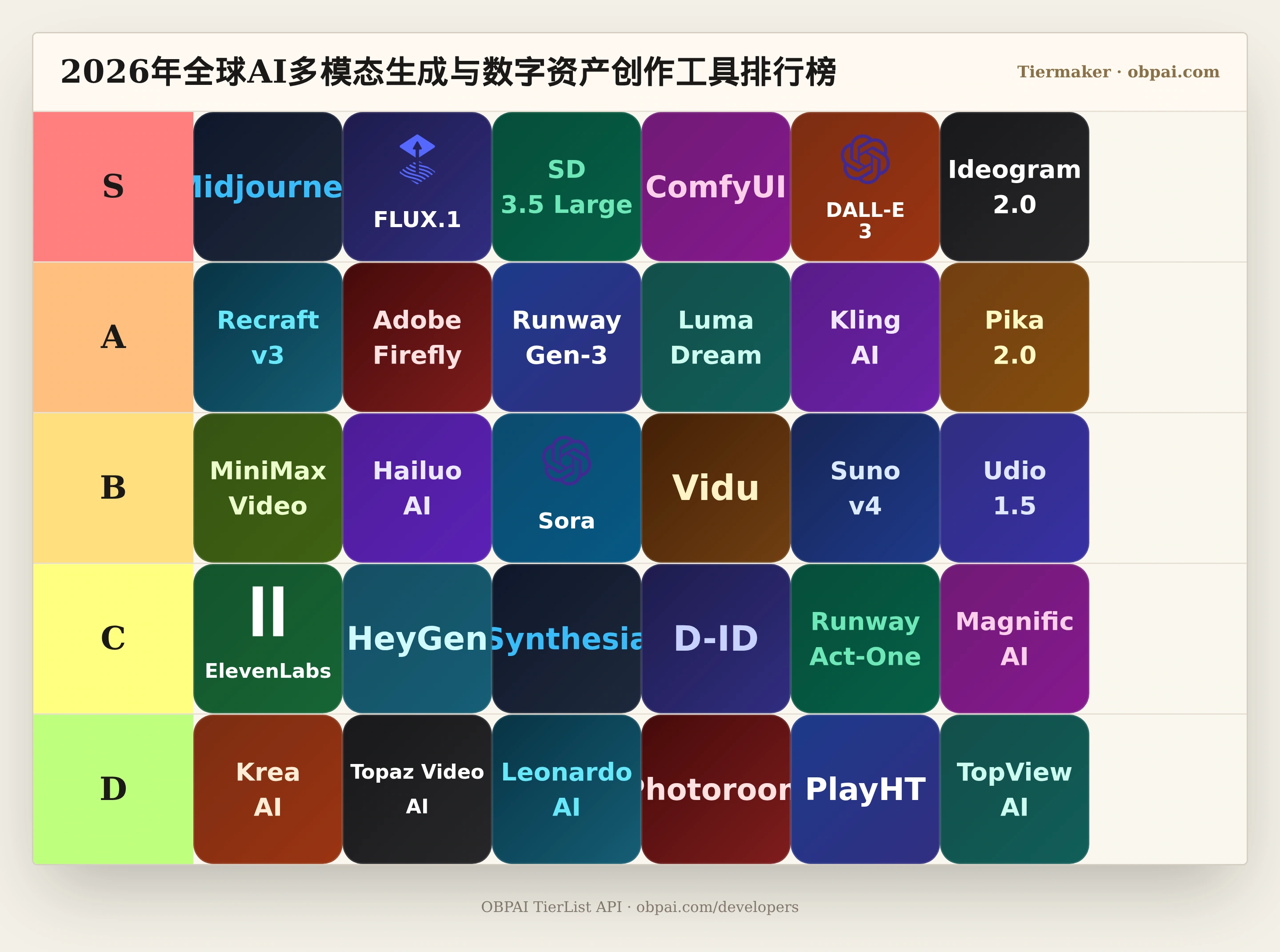 2026年全球AI多模态生成与数字资产创作工具天梯